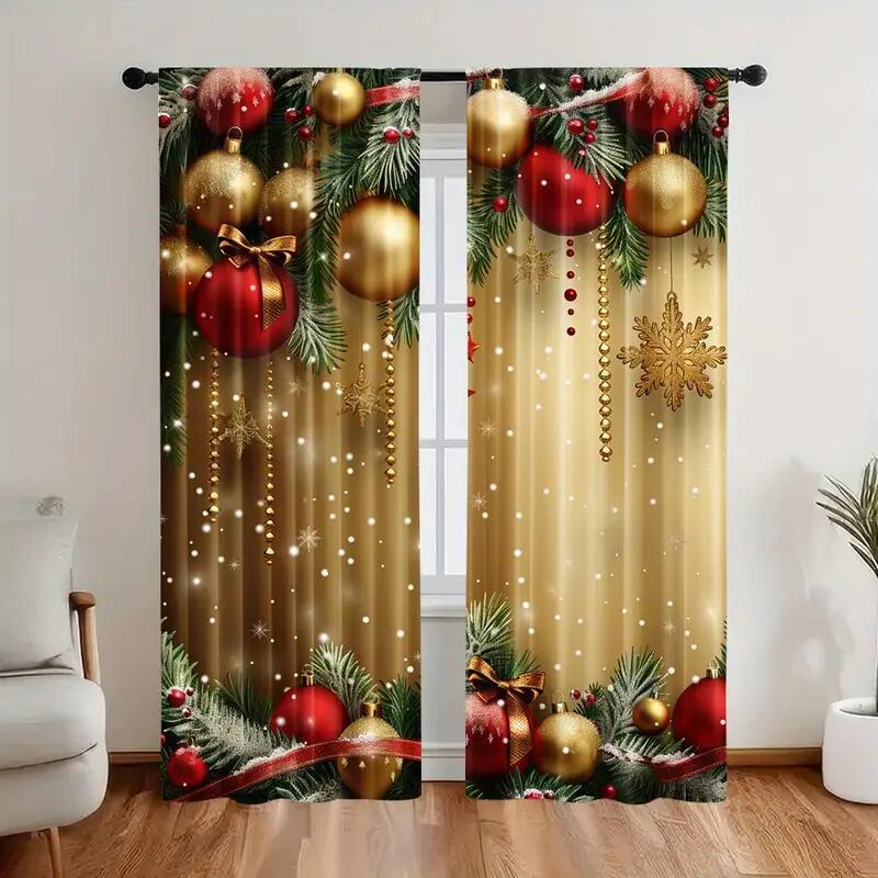 🎅Weihnachtsangebot – 50 % Rabatt🎄Weihnachtliche Fenstergardinen, 2-teiliges Set für Ihre Heimdekoration