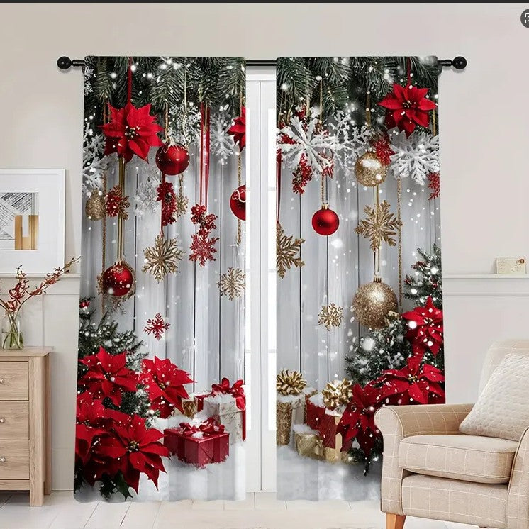 🎅Weihnachtsangebot – 50 % Rabatt🎄Weihnachtliche Fenstergardinen, 2-teiliges Set für Ihre Heimdekoration