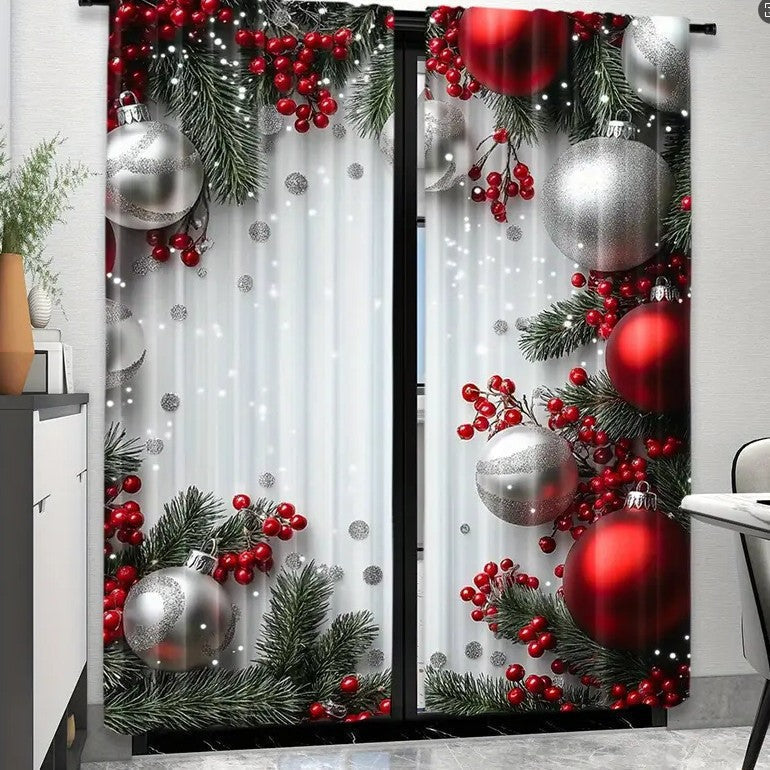🎅Weihnachtsangebot – 50 % Rabatt🎄Weihnachtliche Fenstergardinen, 2-teiliges Set für Ihre Heimdekoration