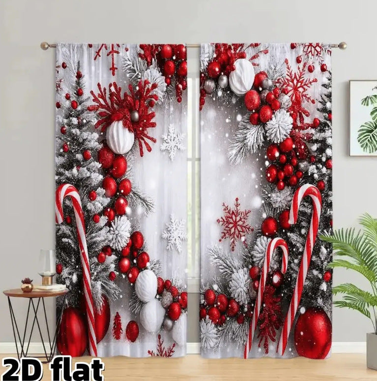 🎅Weihnachtsangebot – 50 % Rabatt🎄Weihnachtliche Fenstergardinen, 2-teiliges Set für Ihre Heimdekoration