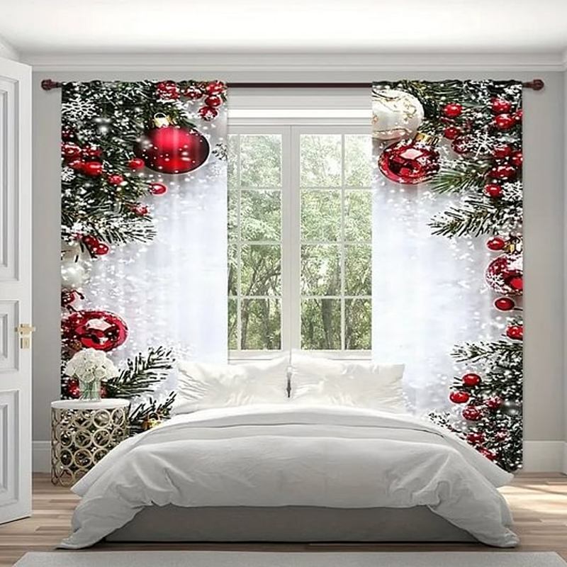 🎅Weihnachtsangebot – 50 % Rabatt🎄Weihnachtliche Fenstergardinen, 2-teiliges Set für Ihre Heimdekoration